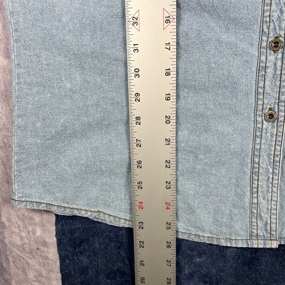 Harley Davidson Womens Large Light Wash Denim Short Sleeve Button Up Shirt Moto - Picture 5 of 5